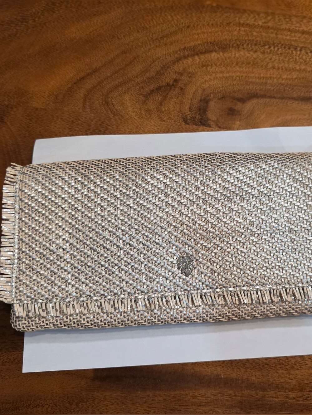 Tommy Bahama Metallic Woven Clutch in Silver and Tan